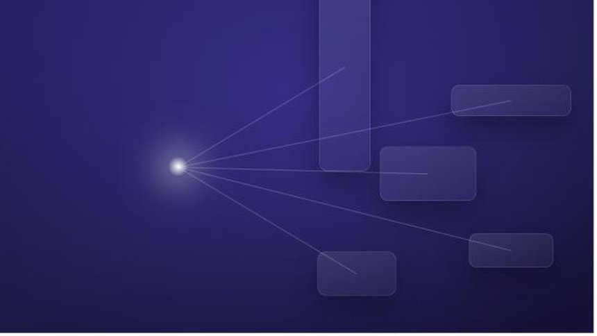 One glowing shape branching into five differently sized frames