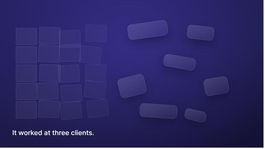 Spreadsheet grid dissolving into scattered chat bubbles on a gradient